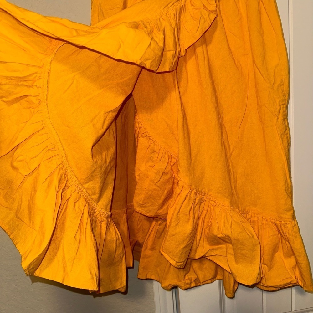 ASOS Ruffled Midi Skirt Golden‎ Yellow Woman's Size 4 Cotton Spring Summer Beach - Picture 5 of 7